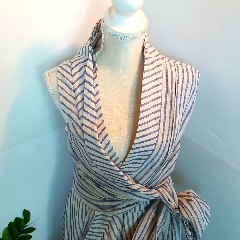 Anthropologie Asymmetric French Blue Stripe Wrap Tunic/Dress